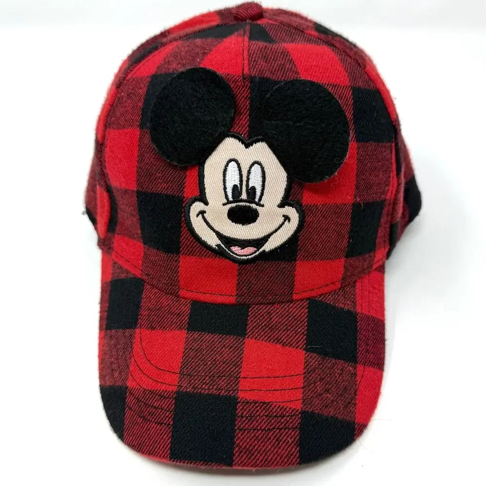 Disney Mickey Mouse 3D Flannel Buffalo Check Plaid Toddler Hat One Size